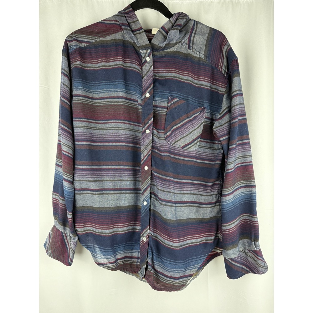 Roxy Striped Hooded Shirt Long Sleeve Button Up Casual Top Hoodie S